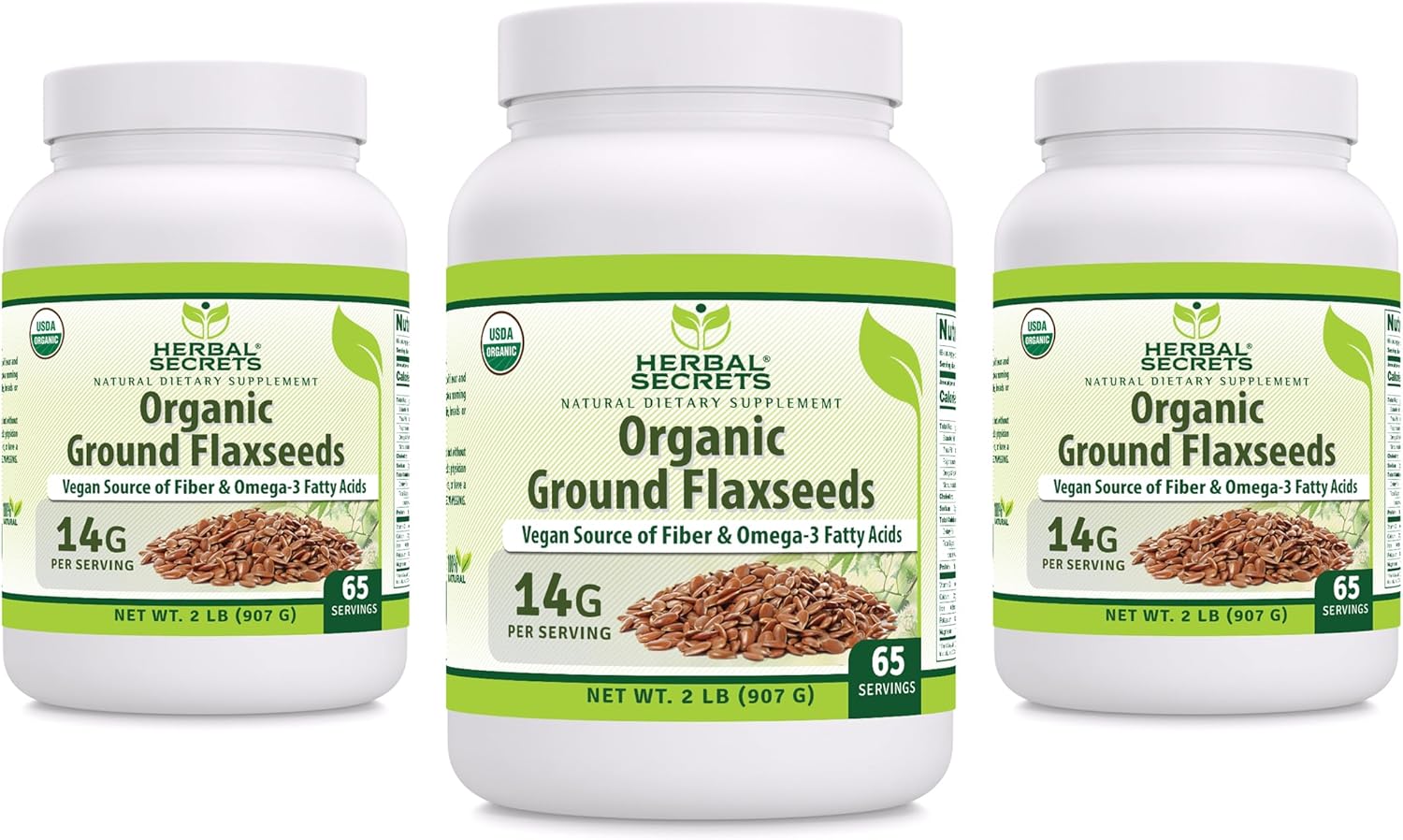 Herbal Secrets Usda Organic Ground Flaxseeds 2 Lbs Powder | 14 Grams Per Serving | 65 Servings | Excellent Vegan Source Of Fiber & Omega -3 Fatty Acids | Non-Gmo (2 Lb | 3 Pack)