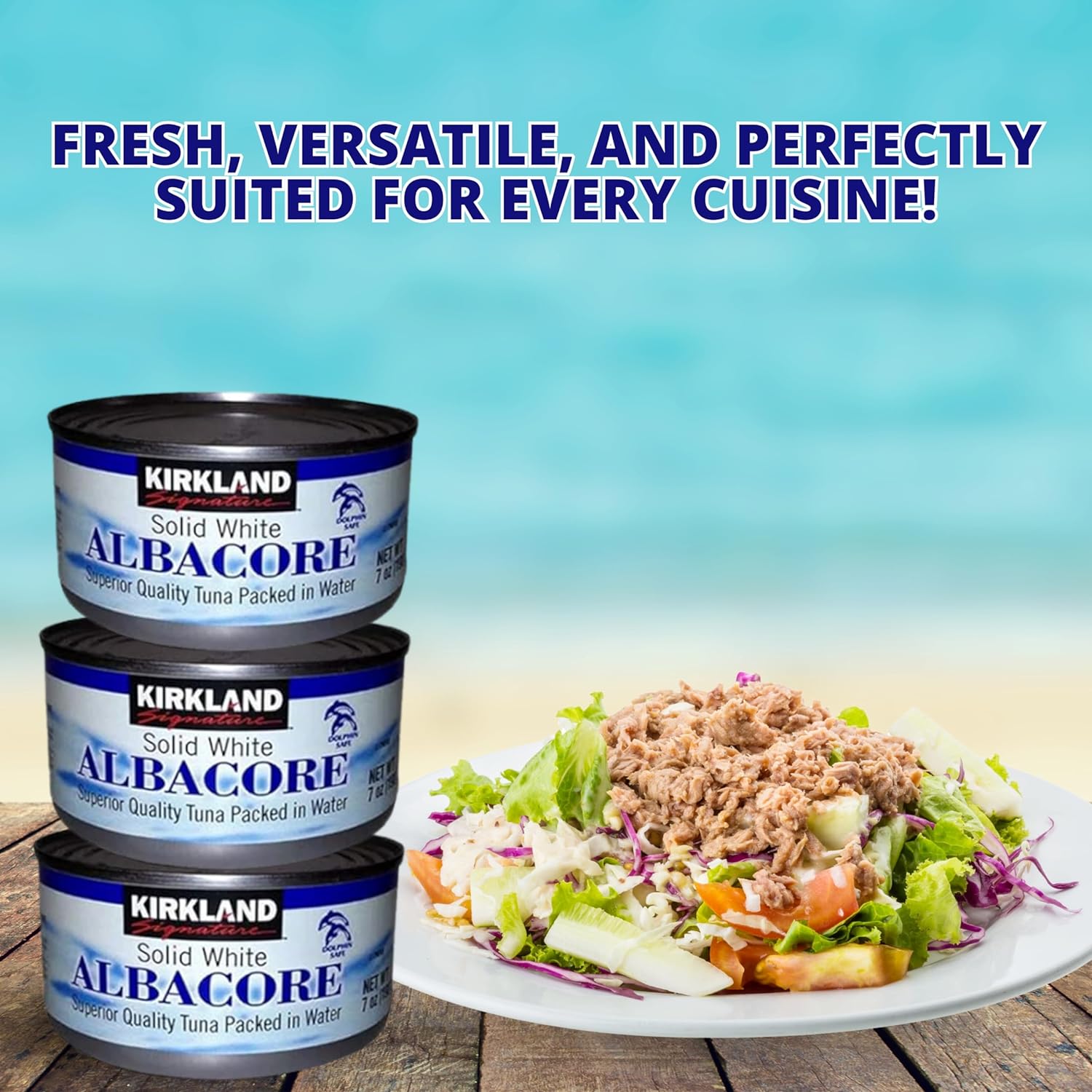 Worldwide Nutrition Bundle Compatible with Kirkland Signature Solid White Albacore Tuna - Premium Quality and Deliciously Versatile Tuna - 8 Counts of 7 Ounce Cans and Multi-Purpose Key Chain : Grocery & Gourmet Food