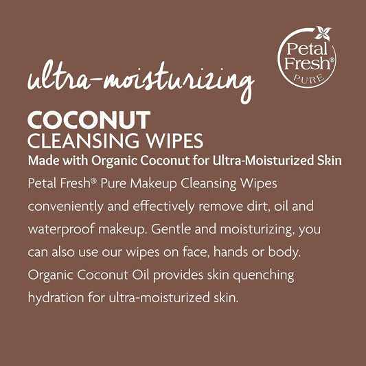Petal Fresh Ultra- Moisturizing Coconut Makeup Removing, Cleansing Towelettes, Gentle Face Wipes, Daily Cleansing, Vegan and Cruelty Free, 60 count