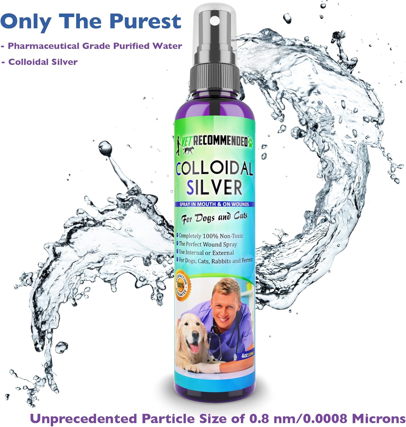 Vet Recommended - Colloidal Silver for Dogs & Cats - (4oz/120ml) - Colloidal Silver Spray That Works as Natural Hot Spot Solution - Made in USA : Pet Supplies