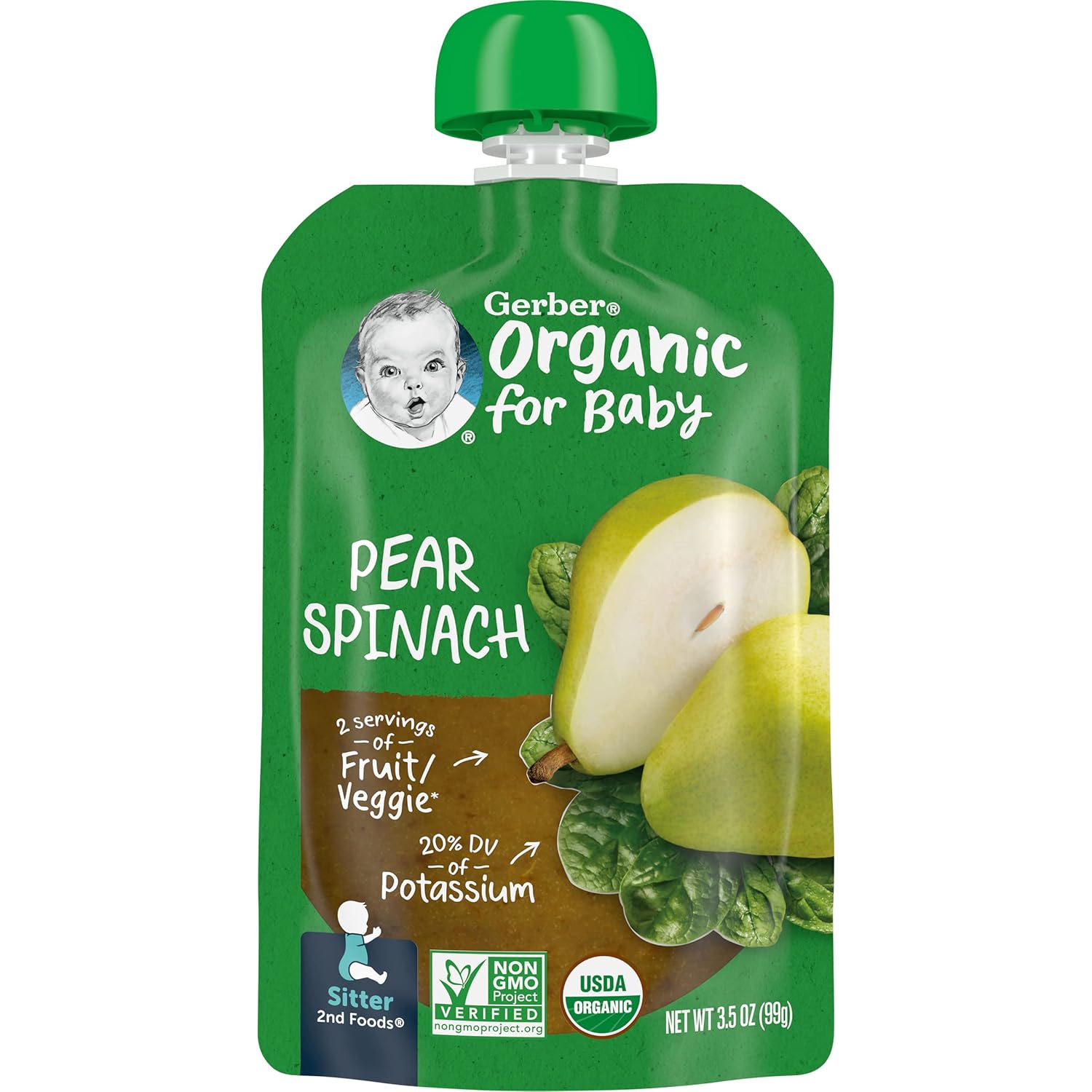 Gerber Organic Pear Spinach Baby Food, 3.5 Oz Pouch