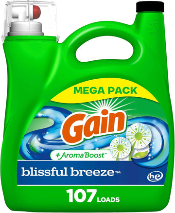 Gain + Aroma Boost Liquid Laundry Detergent, Blissful Breeze Scent, 107 Loads, 154 Fl Oz, He Compatible