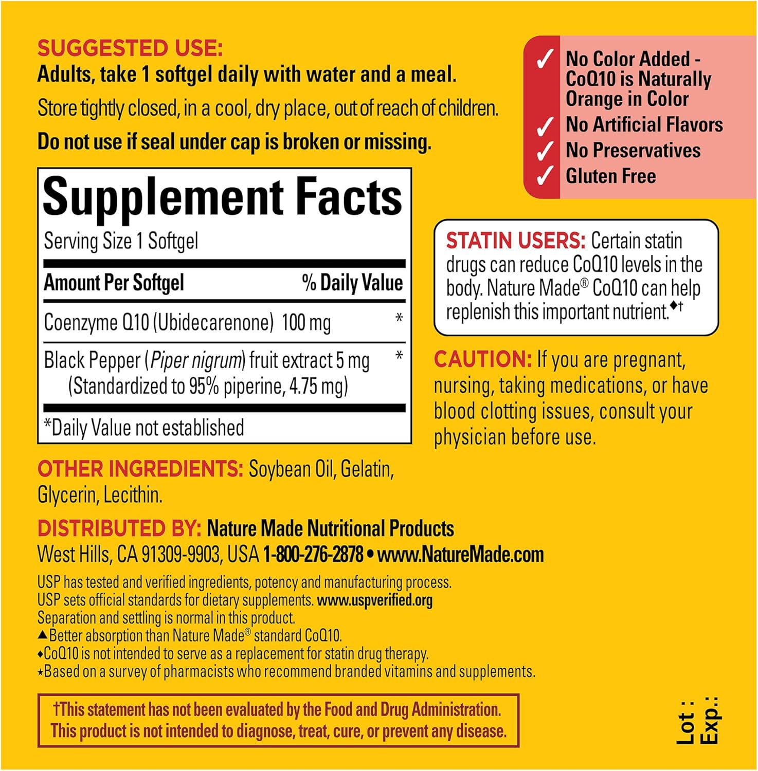 Nature Made Coq10 100Mg With Black Pepper Extract For Enhanced Nutrient Absorption, Dietary Supplement For Heart Health Support, 30 Softgels, 30 Day Supply : Health & Household