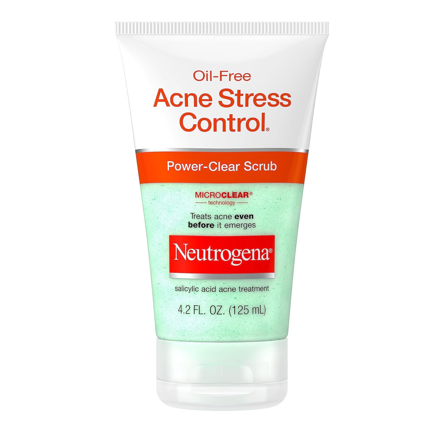 Neutrogena Oil-Free Acne Stress Control Power-Clear Facial Scrub, 2% Salicylic Acid Acne Treatment Medication, Exfoliating Daily Acne Face Scrub For Acne-Prone Skin Care, 4.2 Fl. Oz