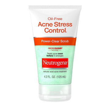 Neutrogena Oil-Free Acne Stress Control Power-Clear Facial Scrub, 2% Salicylic Acid Acne Treatment Medication, Exfoliating Daily Acne Face Scrub For Acne-Prone Skin Care, 4.2 Fl. Oz