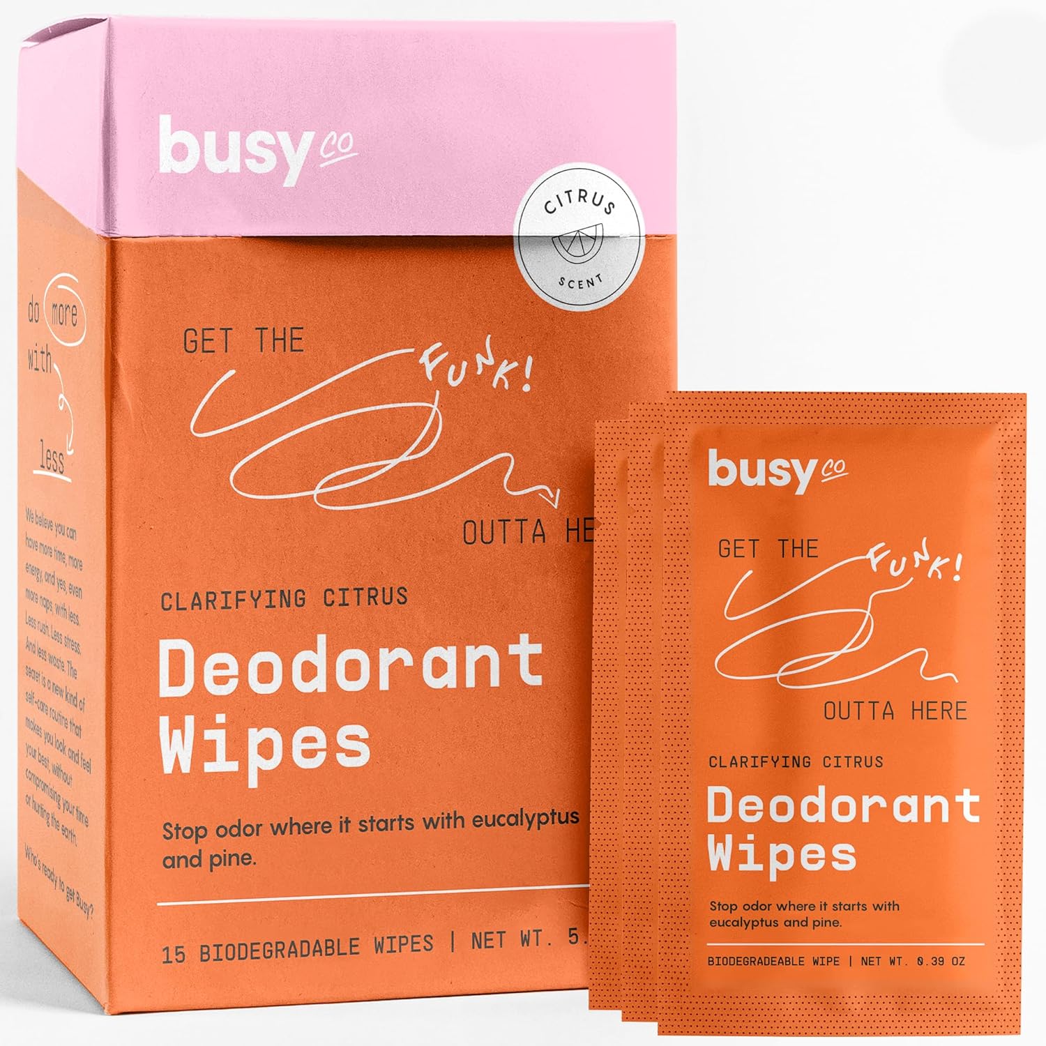 Calm Line Deodorant Wipes - 15Ct Unscented Deodorant For Women W/Zinc, Prebiotics & Papaya - Individually Wrapped - Sweat Wipes For Gentle Brightening, Odor Control & Cleansing
