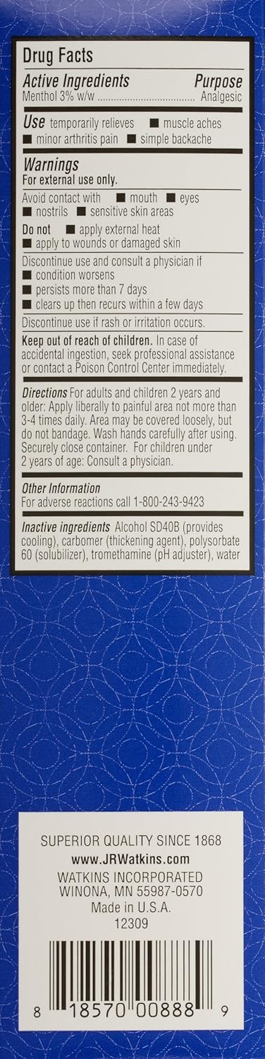 J.R. Watkins Deep Muscle Cooling Gel, Default, 3.3 Ounce : Health & Household