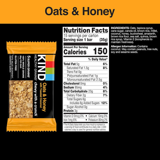 Kind Healthy Grains Bars, Oats & Honey, Gluten Free, 15 Count