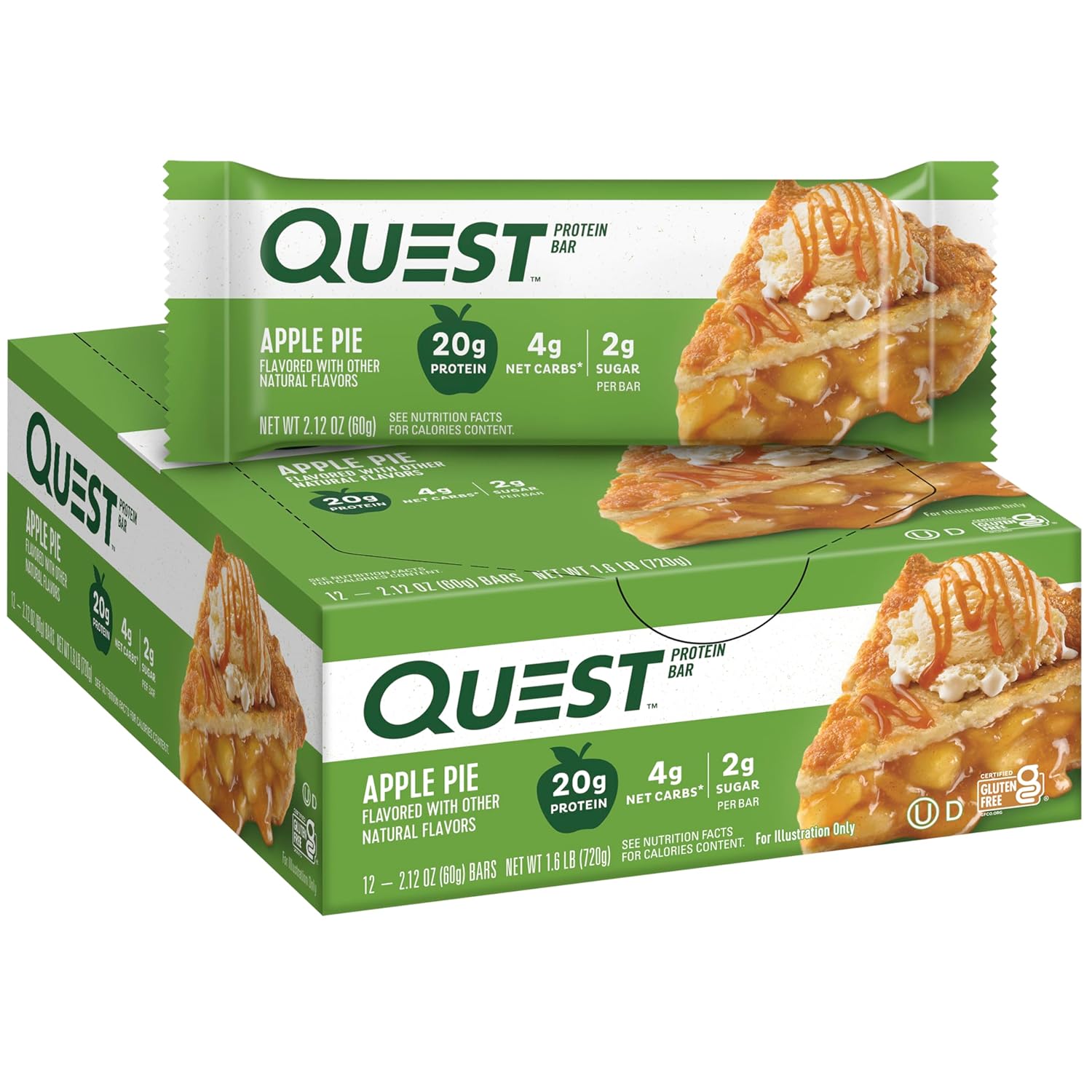 Quest Nutrition Apple Pie Protein Bar, 20G Protein, 4G Net Carbs, 2G Sugar, Gluten Free, Keto Friendly, 12 Count