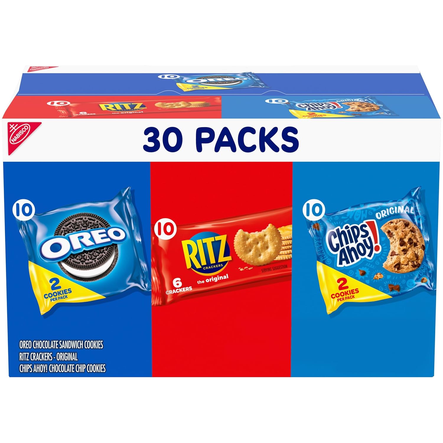 Nabisco Cookies & Cracker Variety Pack, Oreo, Ritz & Chips Ahoy!, 30 Snack Packs