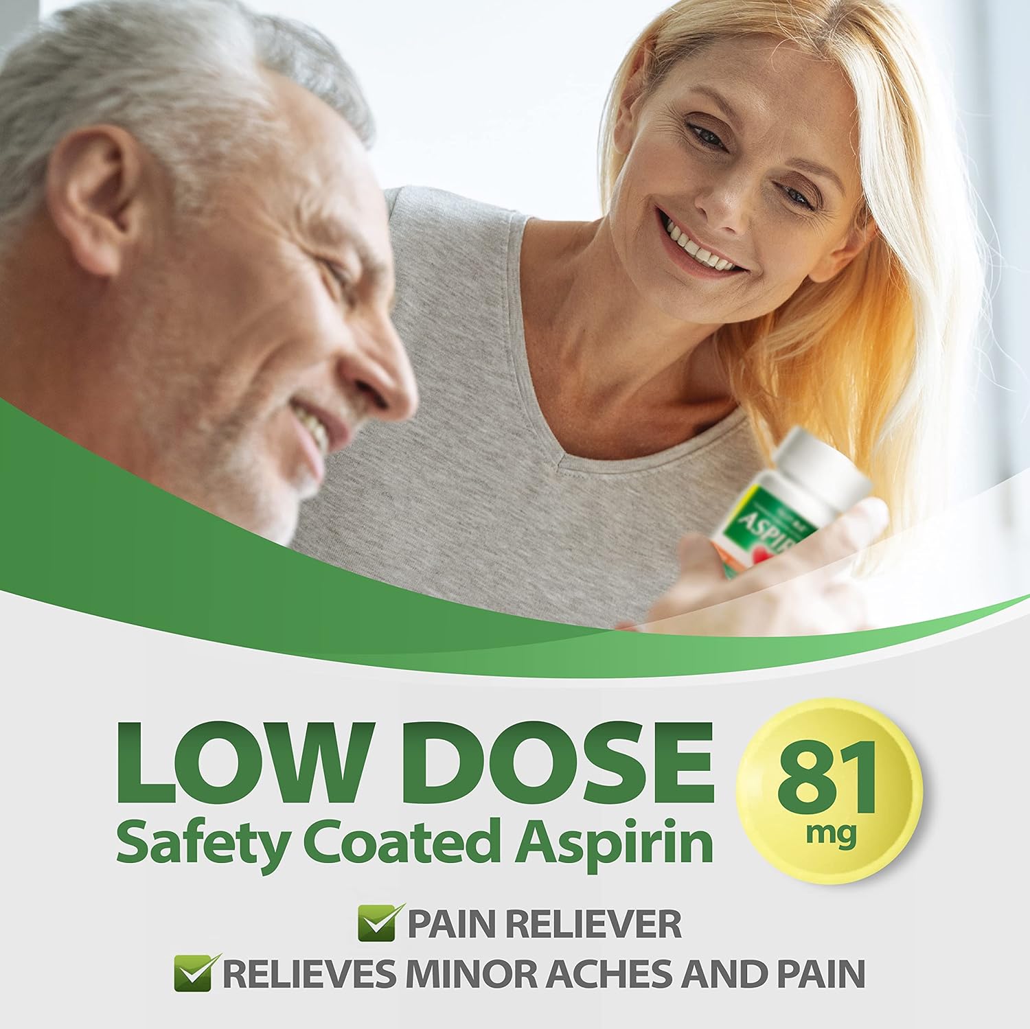 HealthA2Z® Aspirin 81 mg | Low Strength | Enteric Coated | Pain Relief | Reduces Minor Aches Muscle Pain & Cramps | Fever Reducer | Reduces Headache (365 Counts) : Health & Household