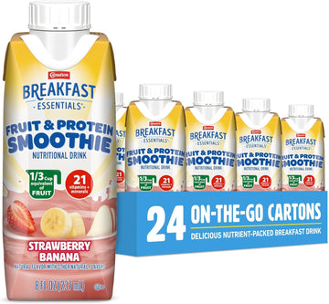 Carnation Breakfast Essentials Fruit And Protein Smoothie Nutritional Drink, Strawberry Banana, 24 – 8 Fl Oz Cartons