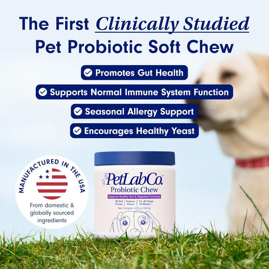 Petlab Co. Probiotics For Dogs, Support Gut Health, Diarrhea, Digestive Health & Seasonal Allergies - Salmon Flavor - 30 Soft Chews