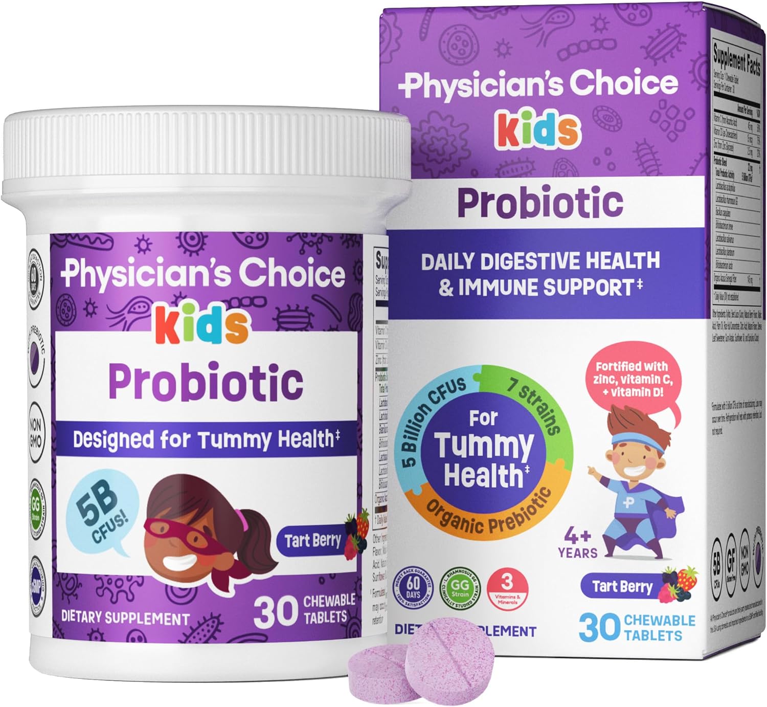 Physician'S Choice Probiotics For Kids - 7 Diverse Strains, Organic Prebiotics, Vitamins & Minerals - Clinically Studied L. Rhamnosus Gg - Immune & Digestive Support - No Sugar Or Artificial Dyes