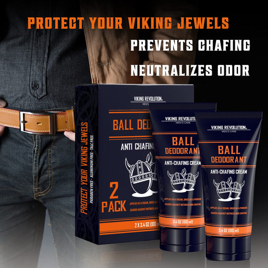 Viking Revolution Balls Deodorant For Men With Aloe Vera And Purslane - Groin Deodorant For Men Talc Free - Quick Drying Ball Cream For Men - Crotch Deodorant For Men Anti Chafing Cream For Men 2 Pack