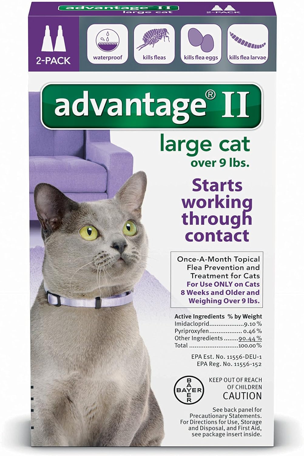 Advantage II Flea Control Large Cat (for Cats Over 9 lbs.) - 2 Month : Pet Supplies