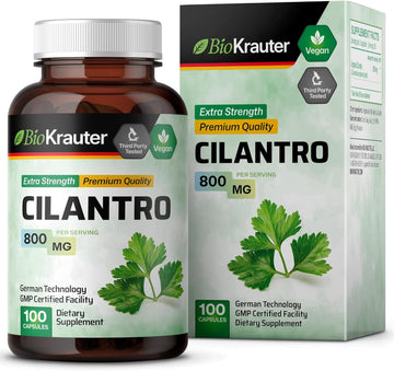 Bio Krauter Cilantro Supplement - 800 Mg Per Serving - 100 Cilantro Capsules - Rich Source Of Antioxidants - Natural Cleansing & Detox - Vegan