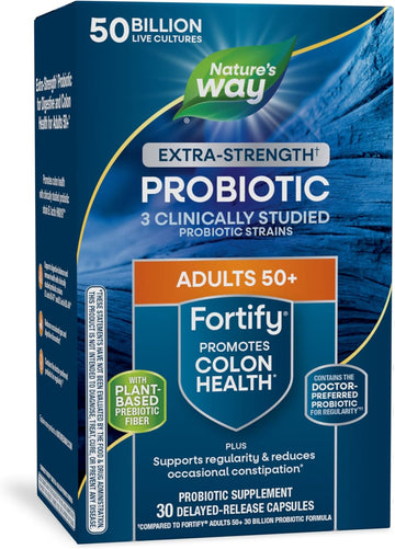 Nature’S Way Fortify Extra Strength† Probiotic Age 50+, 50 Billion Live Cultures, 11 Strains, Prebiotics, Digestive Health*, Immune Support*, Colon Health*, 30 Capsules (Packaging May Vary)