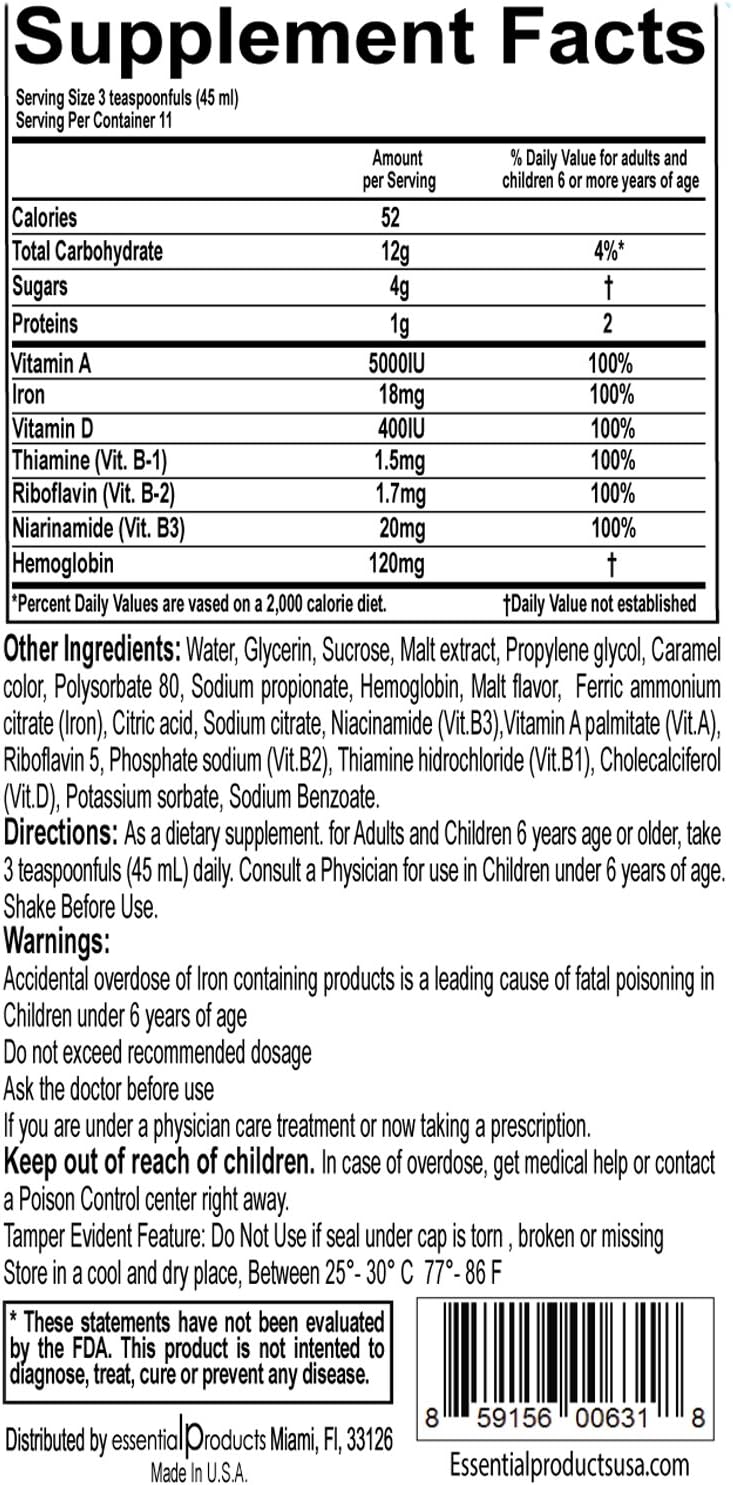 Extracto De Malta Con Hemoglobina Fortificado Con Hierro 16Oz (450Ml) : Health & Household