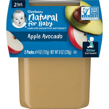 Gerber 2nd Foods, Apple Avocado Pureed Baby Food, 4 Ounce Tubs, 2 Count (Pack of 8)