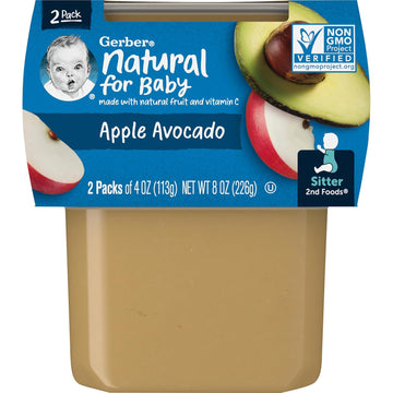 Gerber 2Nd Foods, Apple Avocado Pureed Baby Food, 4 Ounce Tubs, 2 Count (Pack Of 8)