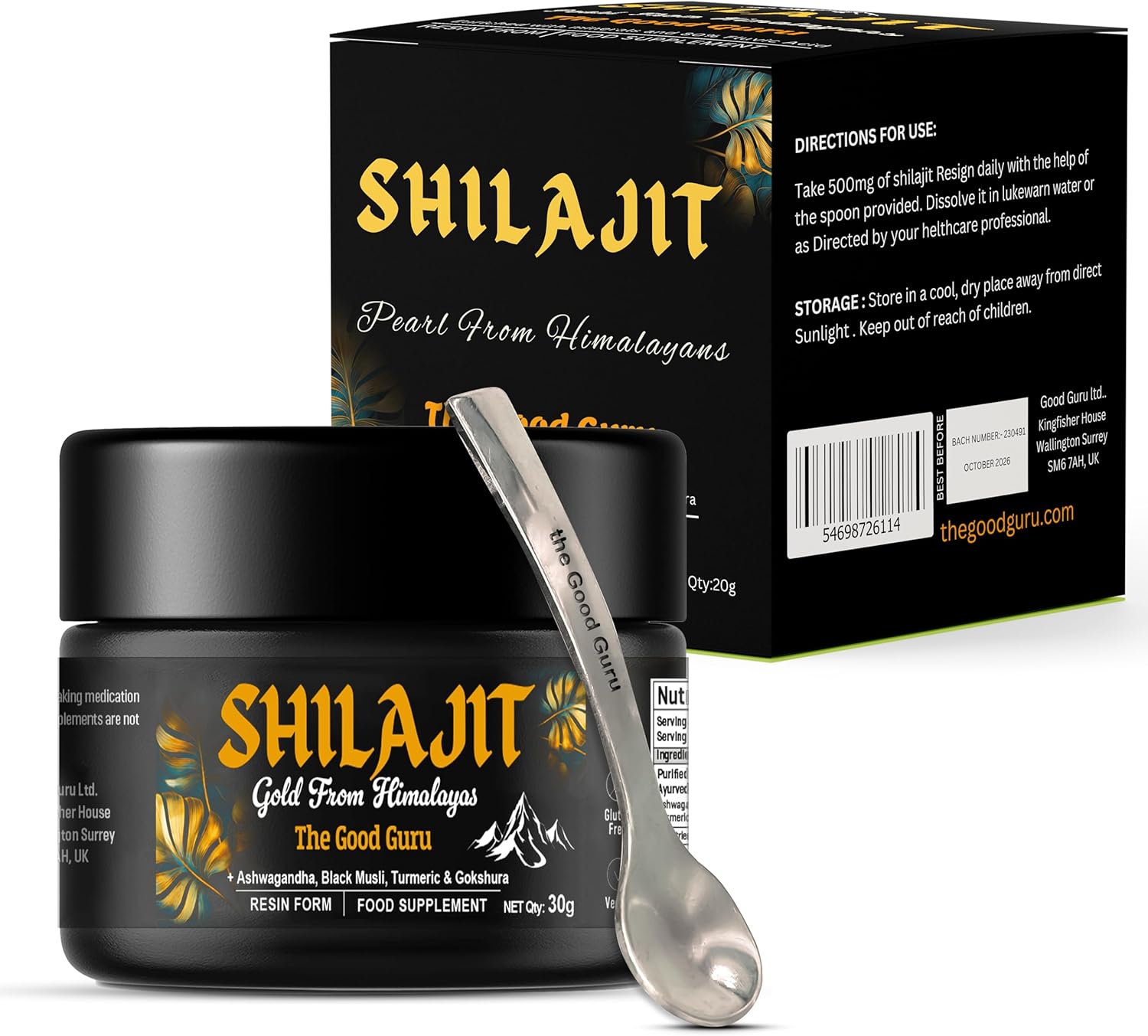 The Good Guru Shilajit 30G | 500 Mg -With Ashwagandha, Black Musli, Turmeric & Gokshura - Original Gold From Himalayan Shilajit |100% Pure Resin Shilajit Shilajit | Vegan-Friendly Gold Shilajit