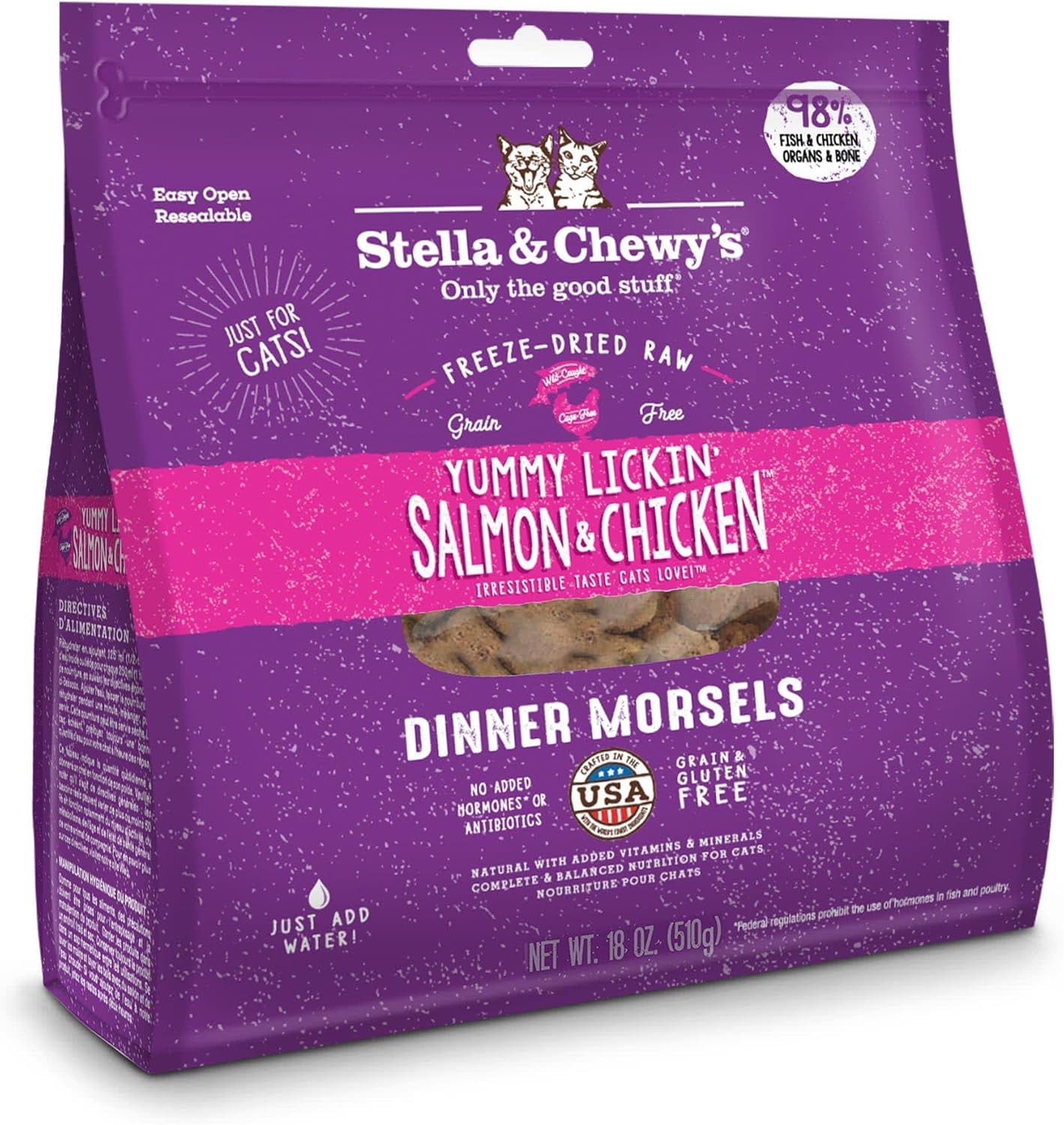 Stella & Chewy's Freeze-Dried Raw Cat Dinner Morsels – Grain Free, Protein Rich Cat & Kitten Food – Yummy Lickin’ Salmon & Chicken Recipe – 18 oz Bag : Pet Supplies