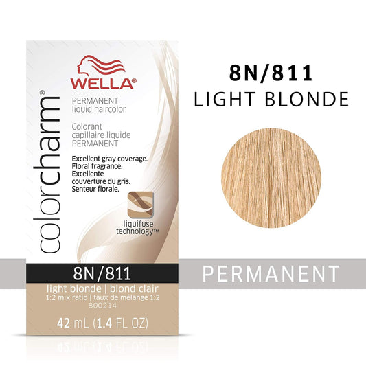 Wella Color Charm Invigo Brilliance Color Protection Shampoo & Conditioner, For Fine Hair + Permanent Liquid Hair Color For Gray Coverage, 8N Light Blonde