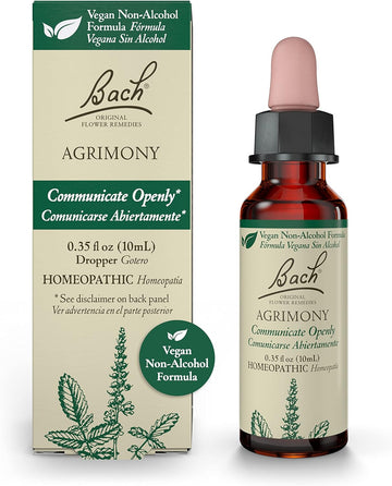 Bach Original Flower Remedies, Agrimony for Open Communication (Non-Alcohol Formula), Natural Homeopathic Flower Essence, Holistic Wellness and Stress Relief, Vegan, 10mL Dropper