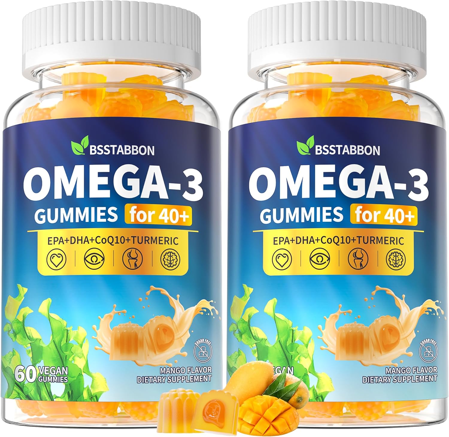 Omega-3 Gummies Supplement For Adults 40+: 1280Mg Vegan Omega3 Fatty Acid Dha Epa With Vitamin D3 K2 Zinc Turmeric For Overall Health Support - Fish Oil Alternative For Women Men(60Count)