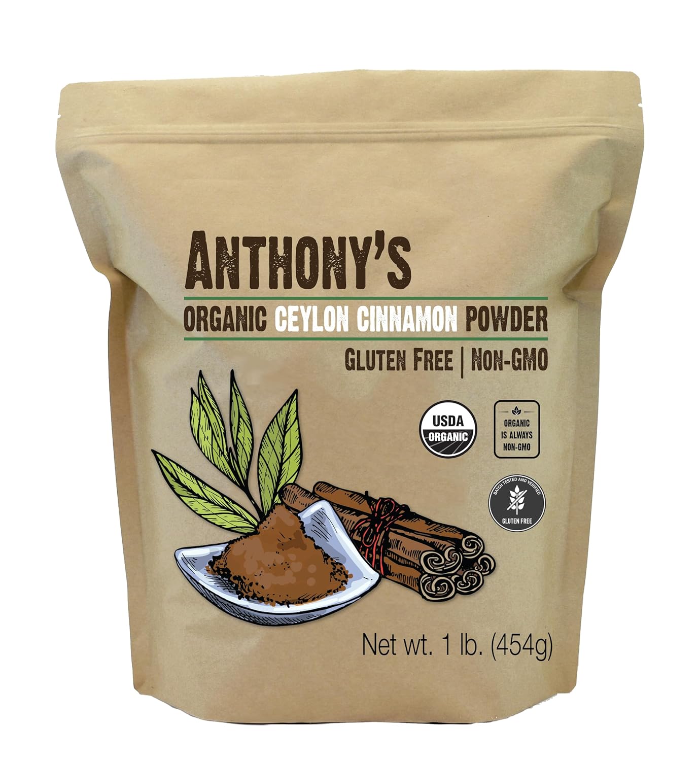 Anthony'S Organic Ceylon Cinnamon Powder, 1 Lb, Ground, Gluten Free, Non Gmo, Non Irradiated, Keto Friendly