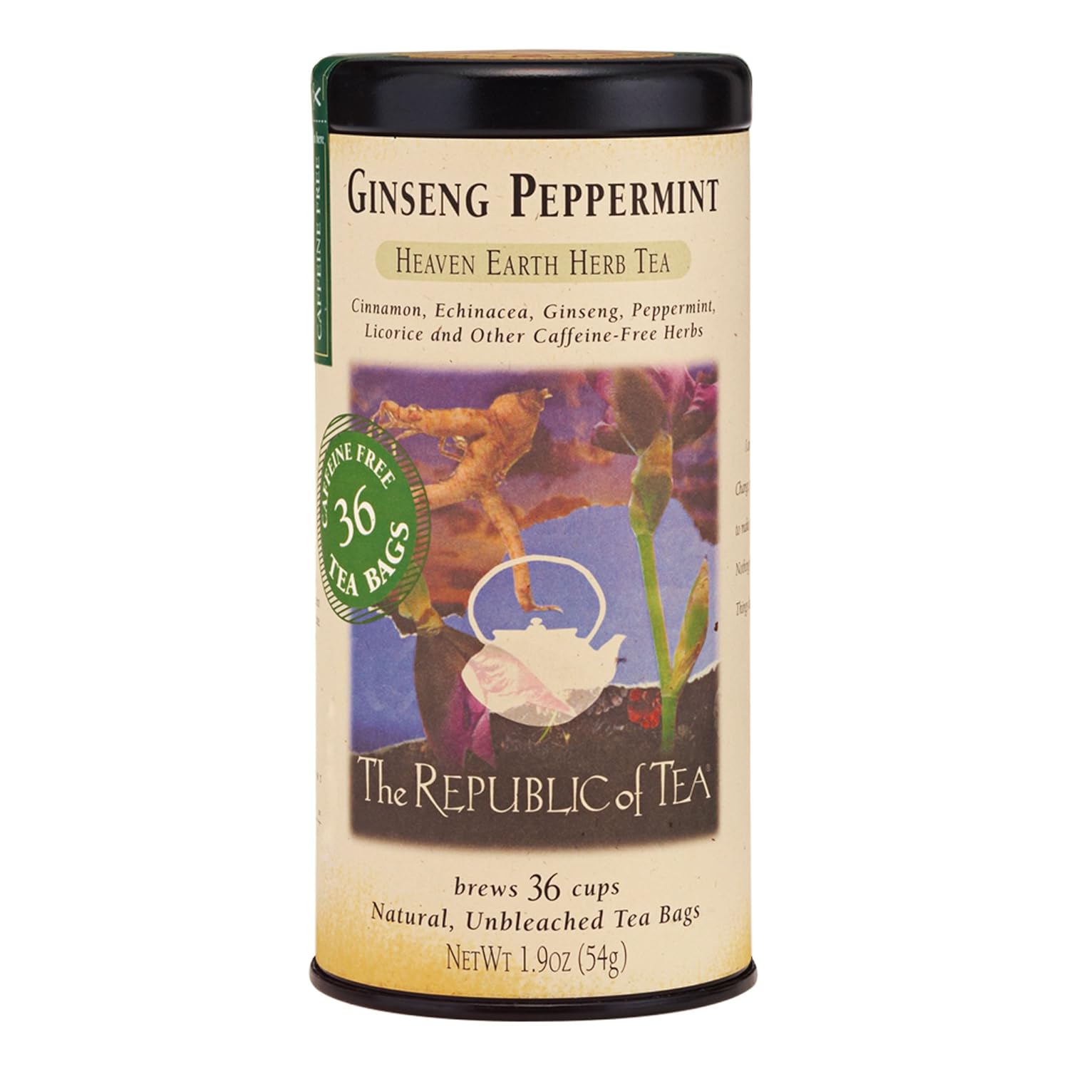 The Republic Of Tea Ginseng Peppermint Herbal Tea, 36 Tea Bag Tin