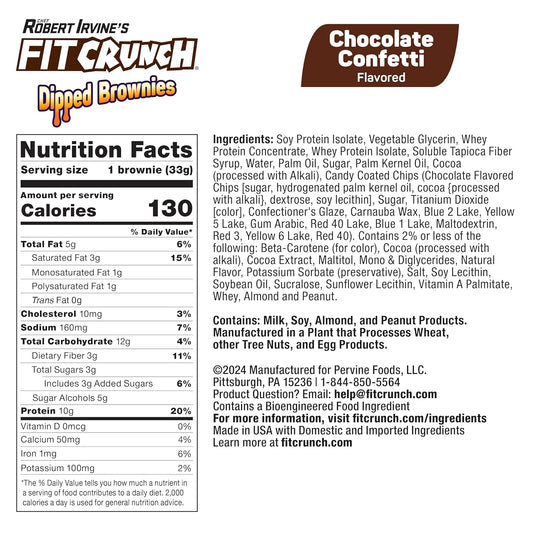 Fitcrunch Dipped Protein Brownies, Designed By Robert Irvine, 10G Of Protein & 3G Of Sugar (8 Brownies, Chocolate Confetti)