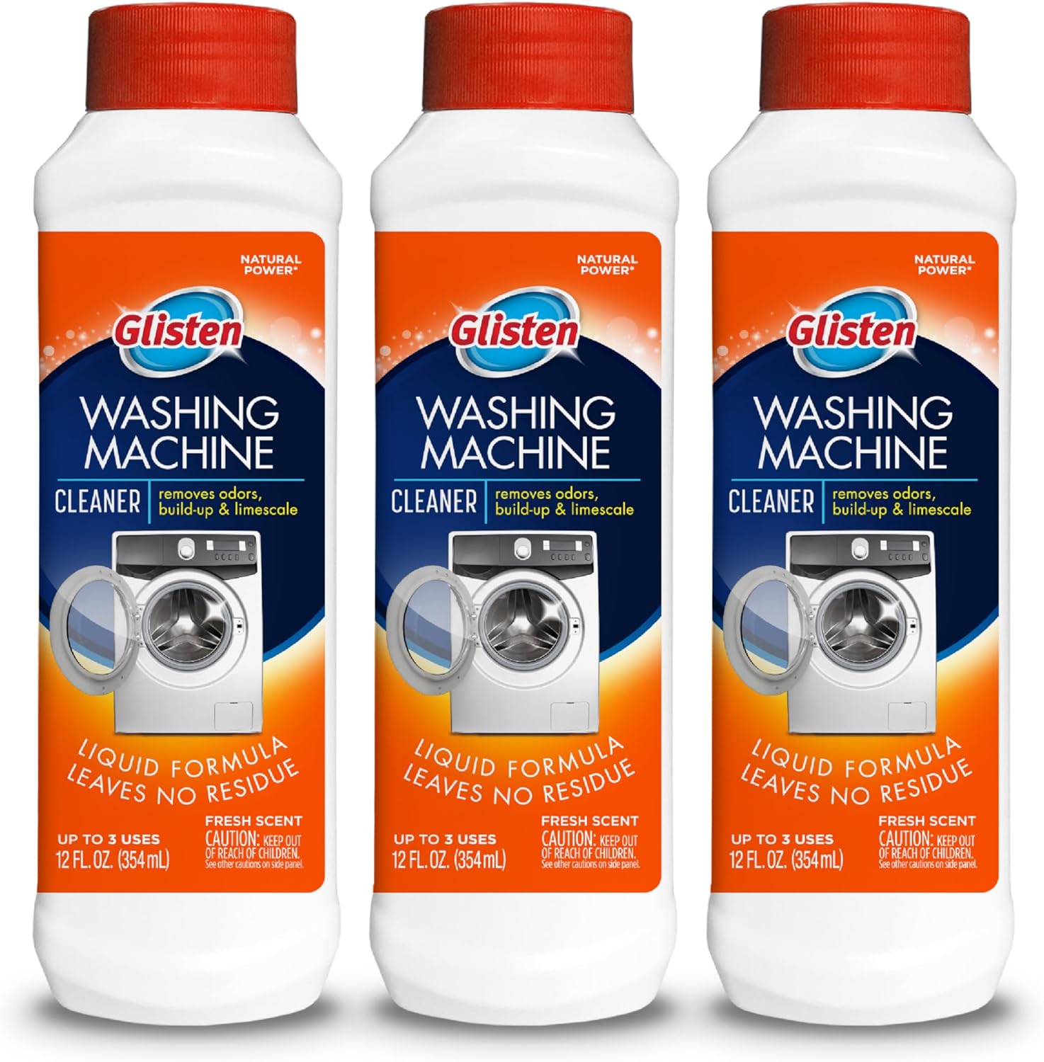 Glisten Washing Machine Cleaner, Helps Remove Odor, Buildup, And Limescale, Fresh Scent, 12 Ounce Bottle, 3-Pack