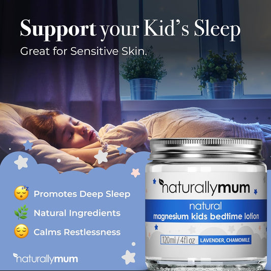 Naturally Mum - Magnesium Lotion For Kids & Babies [Natural & Safe] - Juniors Bedtime Lotion - Magnesium Sleep Cream For Kids & Babies - For Toddlers - Lavender & Chamomile