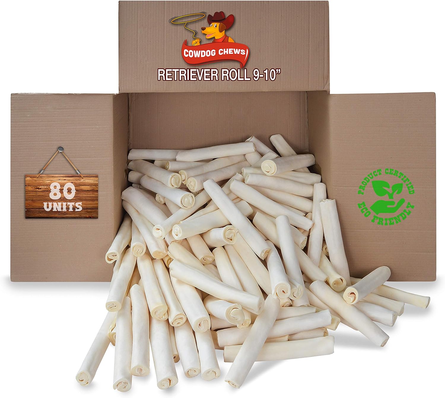 Retriever roll 9-10 inch All Natural Rawhide Product (80 Pack)