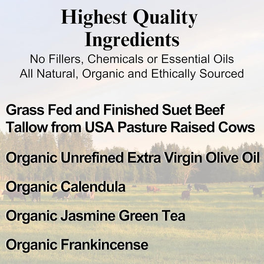 Whipped Beef Tallow For Skin – 100% Grass Fed Tallow Moisturizer For Face, Organic Body Butter, Rosacea, Eczema, Babies, Sensitive Skin (Unscented) 2Oz