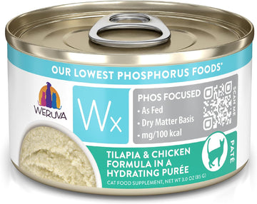 Weruva Wx Phos Focused, Tilapia & Chicken Formula In A Hydrating Purée, 3Oz Can (Pack Of 12)