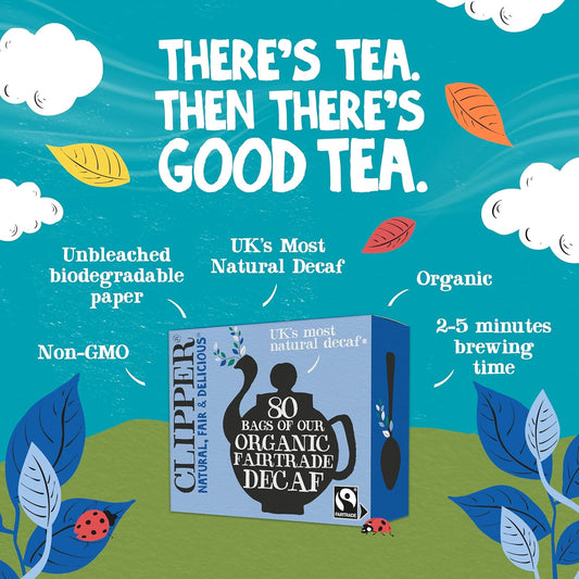 Clipper Tea, Black Tea Assam Blend, Fairtrade, Organic, Plant-Based, Decaf British Tea, 1 Pack, 80 Unbleached Tea Bags
