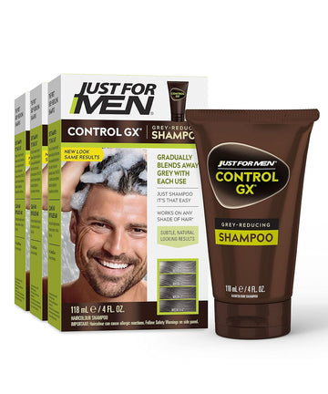 Just For Men Control Gx Grey Reducing Shampoo, Gradual Hair Color For Stronger And Healthier Hair, 4 Fl Oz - Pack Of 3 (Packaging May Vary)