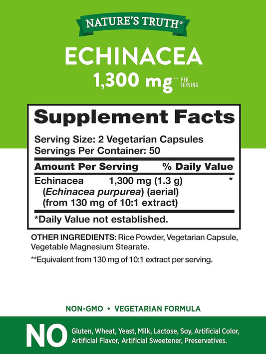 Echinacea Extract Capsules | 1300Mg | 100 Count | Non-Gmo & Gluten Free | By Nature'S Truth