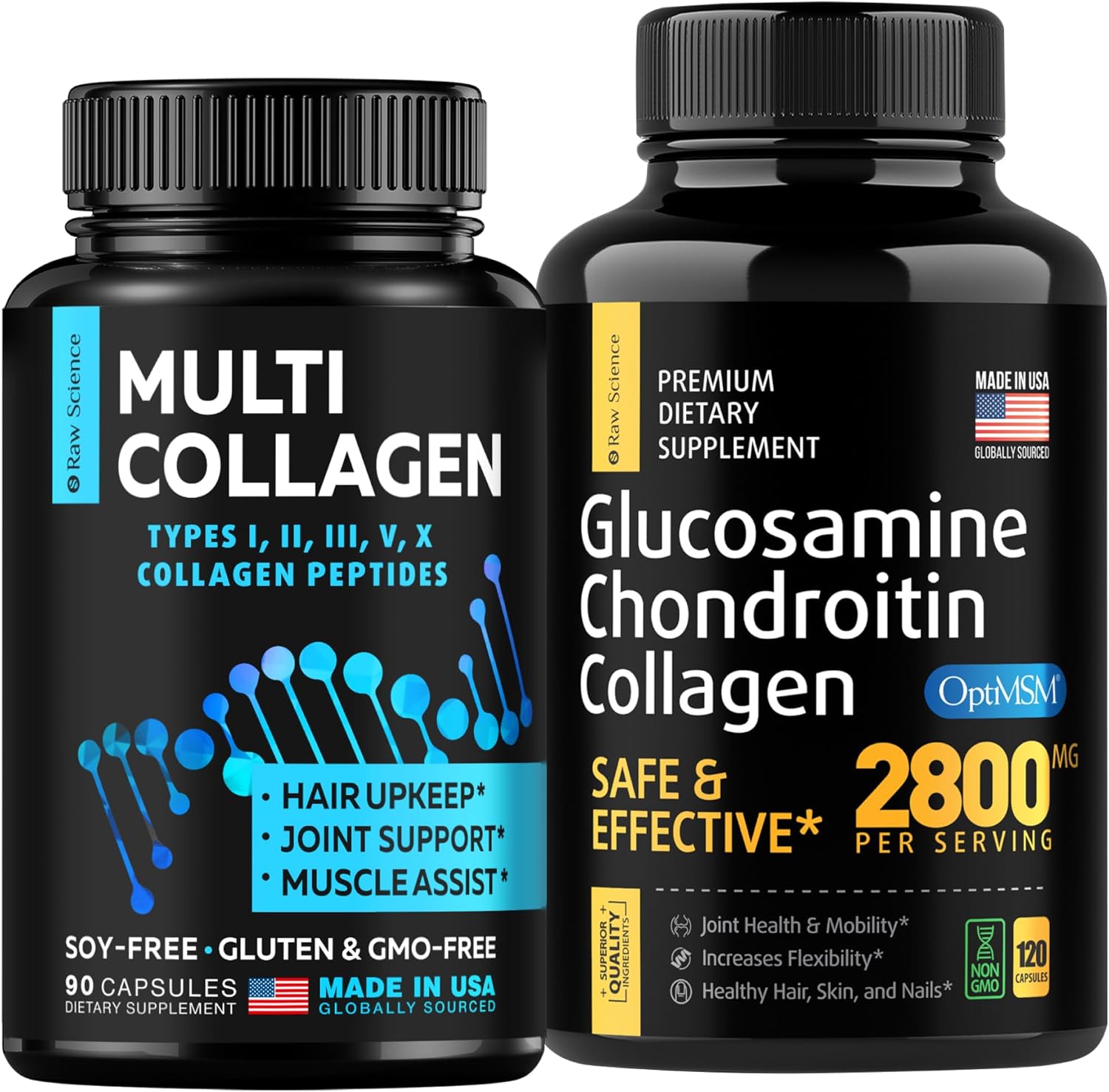 S Raw Science Bone & Joint Support, Healthy Hair & Nails — Multi Collagen Capsules 90Pcs And Glucosamine Capsules 120Pcs