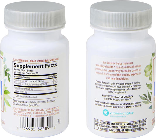 Quantum Health See Lutein+ Eye Care Supplement Helps Support Overall Eye Health As You Age - Lutein 20Mg Zeaxanthin Plus Vitamins C & E Daily Nutrition For Women & Men - 30 Softgels
