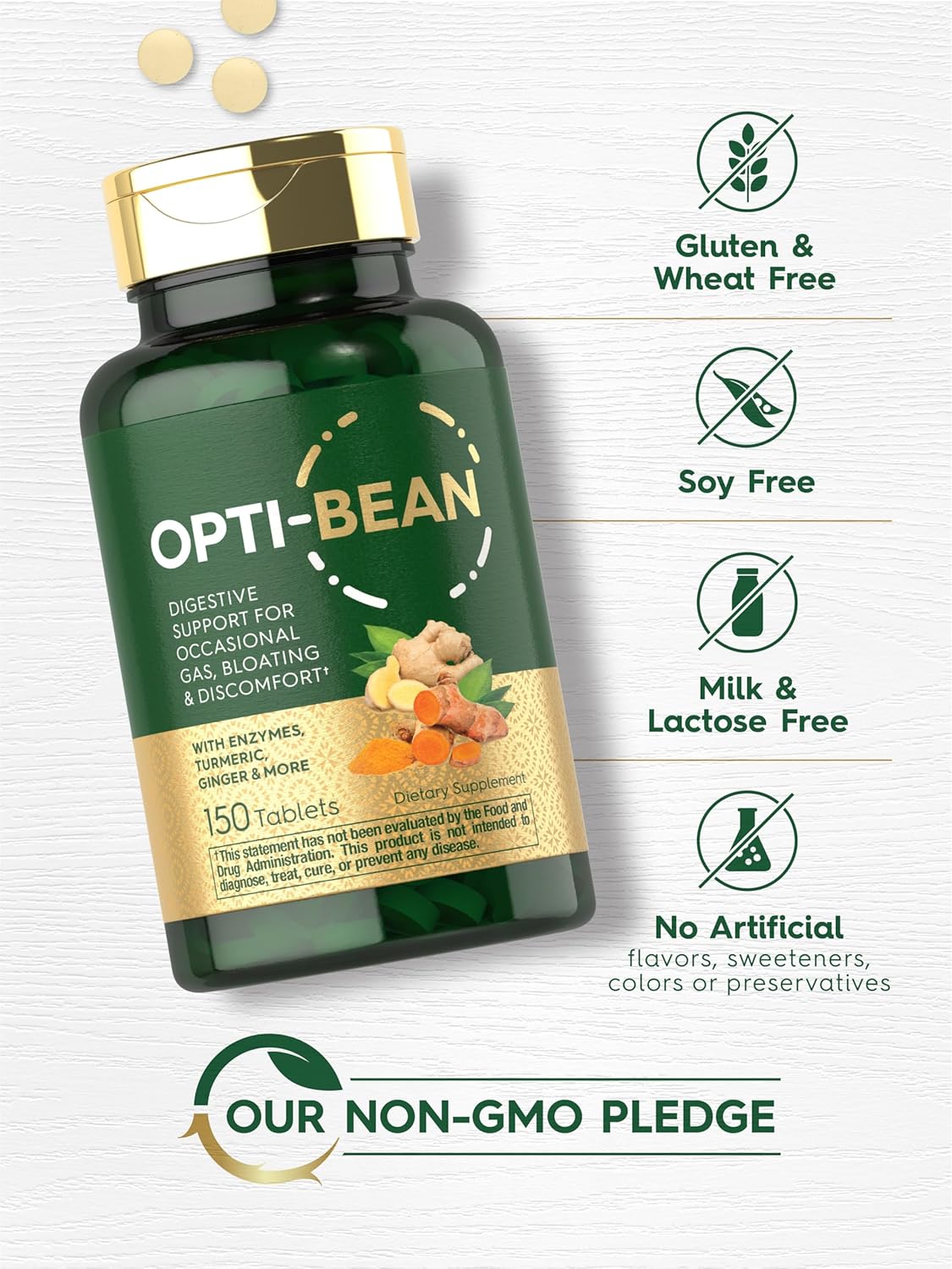 Carlyle Opti-Bean | 150 Tablets | Digestive Support | Gas, Bloating & Discomfort Enzyme Blend | Vegetarian, Non-GMO & Gluten Free Supplement : Health & Household