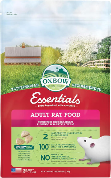 Oxbow Essentials Adult Rat Food - All Natural Adult Rat Food - Veterinarian Recommended- Made In The Usa- Rich In Natural Vitamins & Minerals- No Artificial Ingredients- 3 Lb