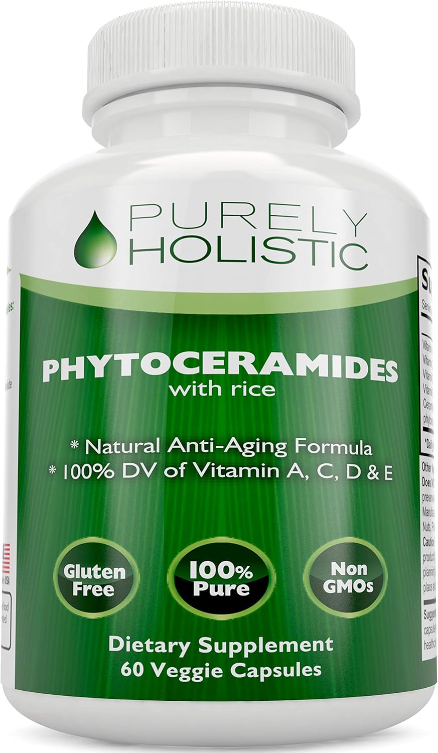 Phytoceramides Skin Therapy Supplement 60 Capsules 100% Rice Based 100% Natural Vegetarian/ Vegan Capsules 100% Dv Of Vitamin A,C,D & E With No Fillers Or Artificial Ingredients