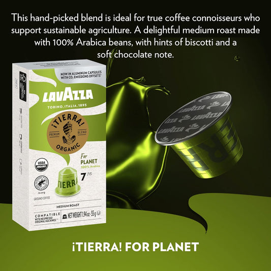 Lavazza Tierra Planet Usda Organic Espresso Aluminum Capsules Compatible With Nespresso Original Machines (Pack Of 60) ,Value Pack, Medium Roast, 100% Arabica, Intensity 7 Of 13