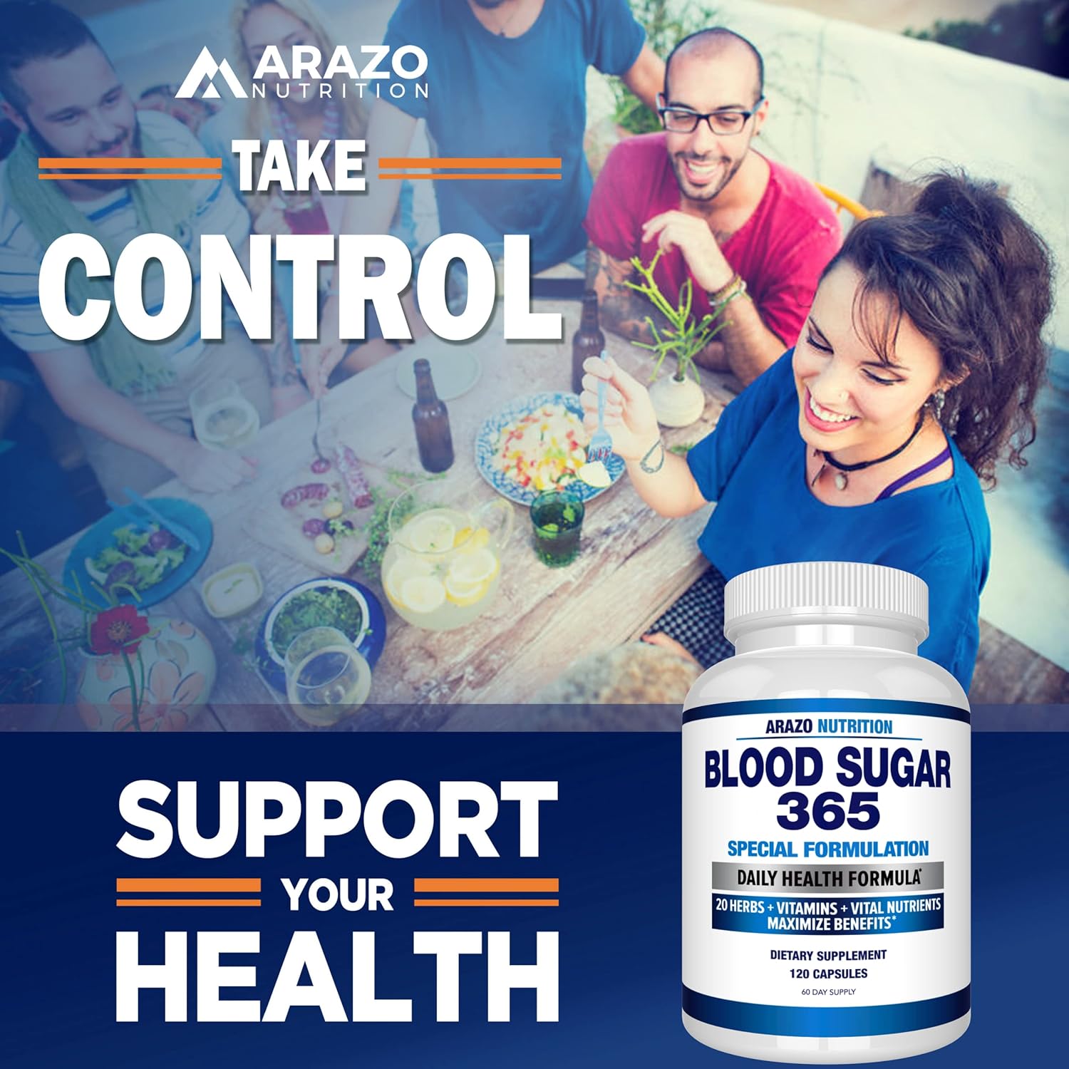 Arazo Nutrition Blood Sugar 365 Supplement – Supports Healthy Energy Levels - 120 Herbal Pills - 60 Day Supply : Health & Household