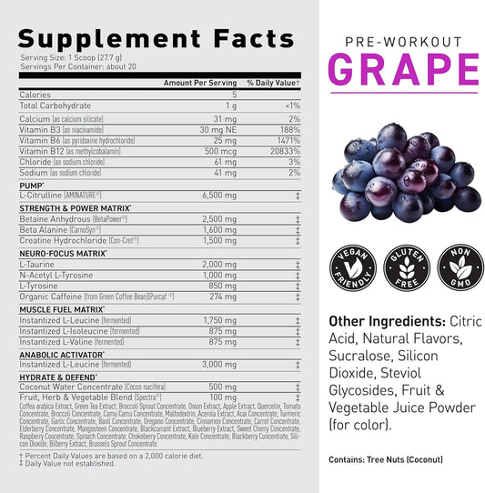 Kaged Original Pre Workout Powder | Grape | Pre-Kaged | Formulated With Creatine, Beta Alanine, Pure Caffeine | 20 Servings