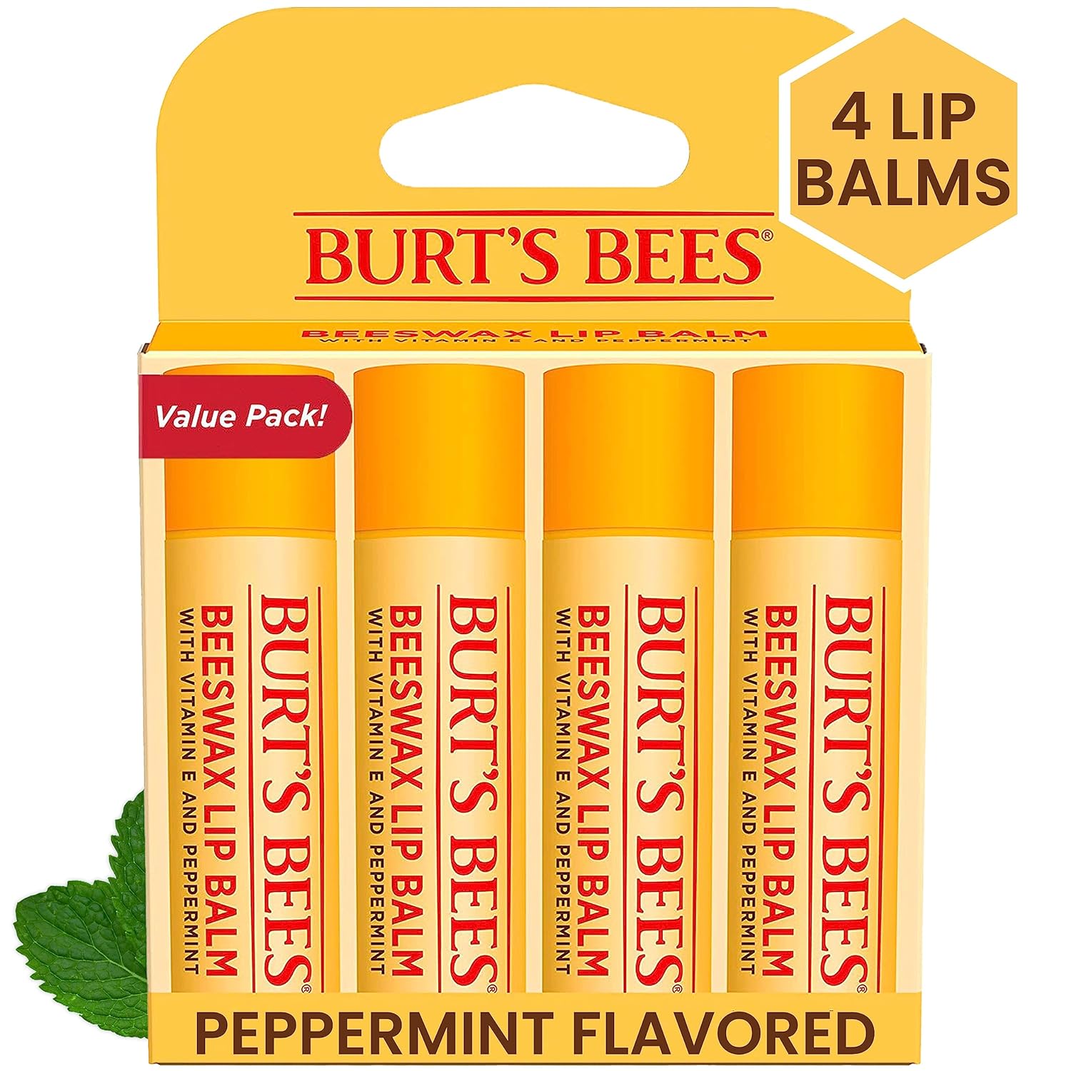 Burt's Bees Lip Balm Mothers Day Gifts for Mom - Original Beeswax, Lip Moisturizer With Responsibly Sourced Beeswax, Tint-Free, Natural Origin Conditioning Lip Treatment, 4 Tubes, 0.15 oz